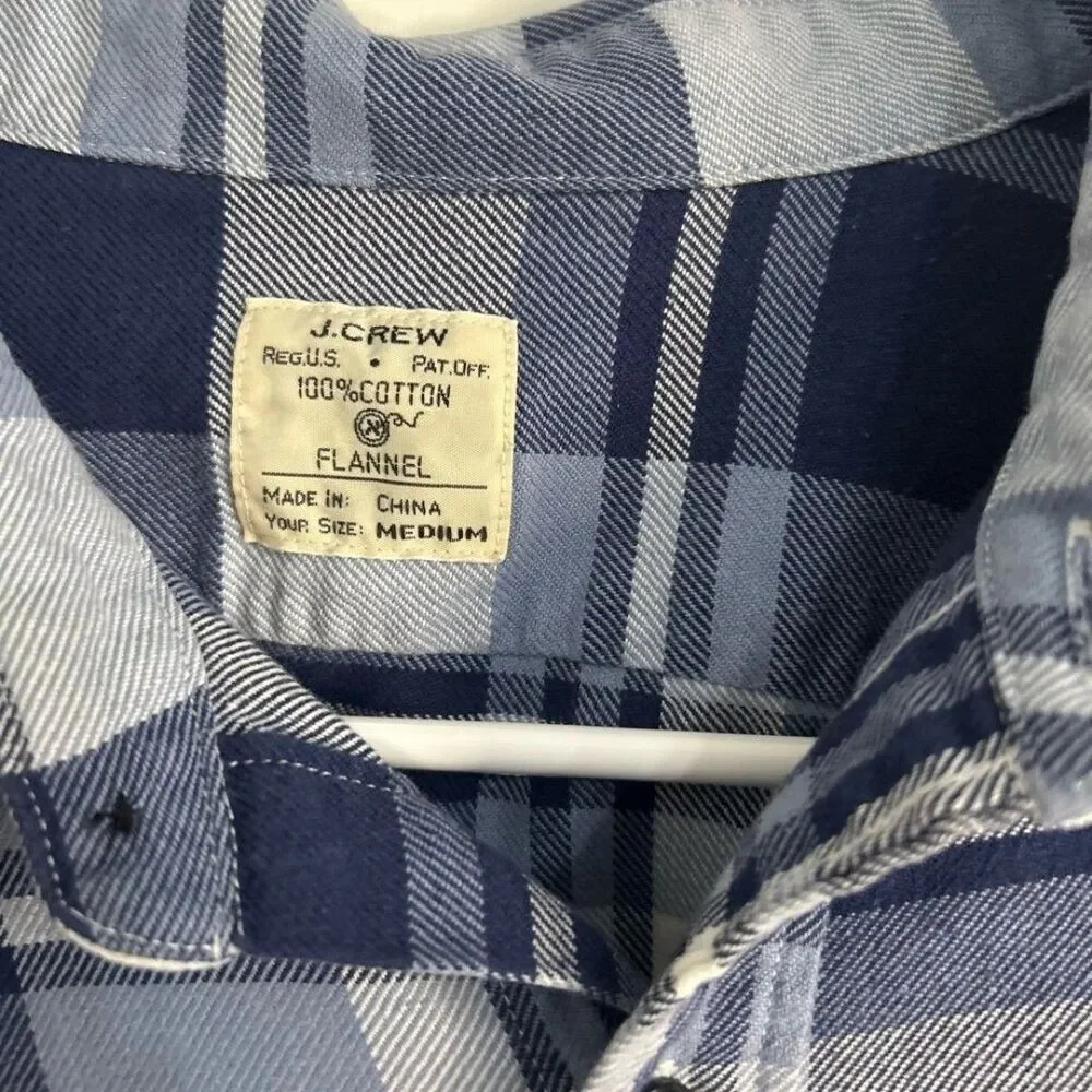 J Crew 100% cotton men's shirt flannel Button Size M . Blue and gray .